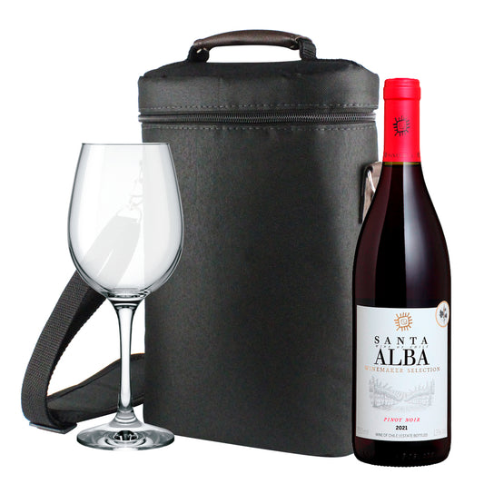 Kit Wine Bag Para 2 Garrafas & Vinho Santa Alba Pinot Noir 750ml & Taça Vinho Barone 345ml