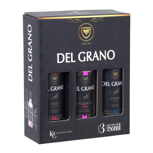 Kit 3x Mini Vinho Del Grano Gold 250ml Tinto Suave & Tinto Seco & Rosé Bordo Suave